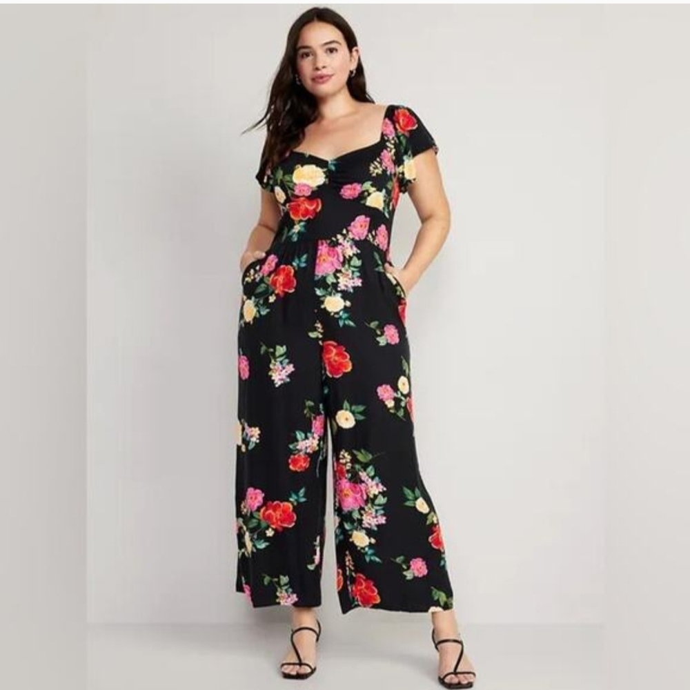 Old Navy Black Floral Jumpsuit